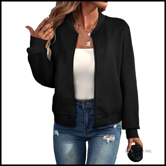 Lightweight Bomber Jacket Casual Stand Collar Zip Up Fall Fashion with Pockets - Picture 1 of 7